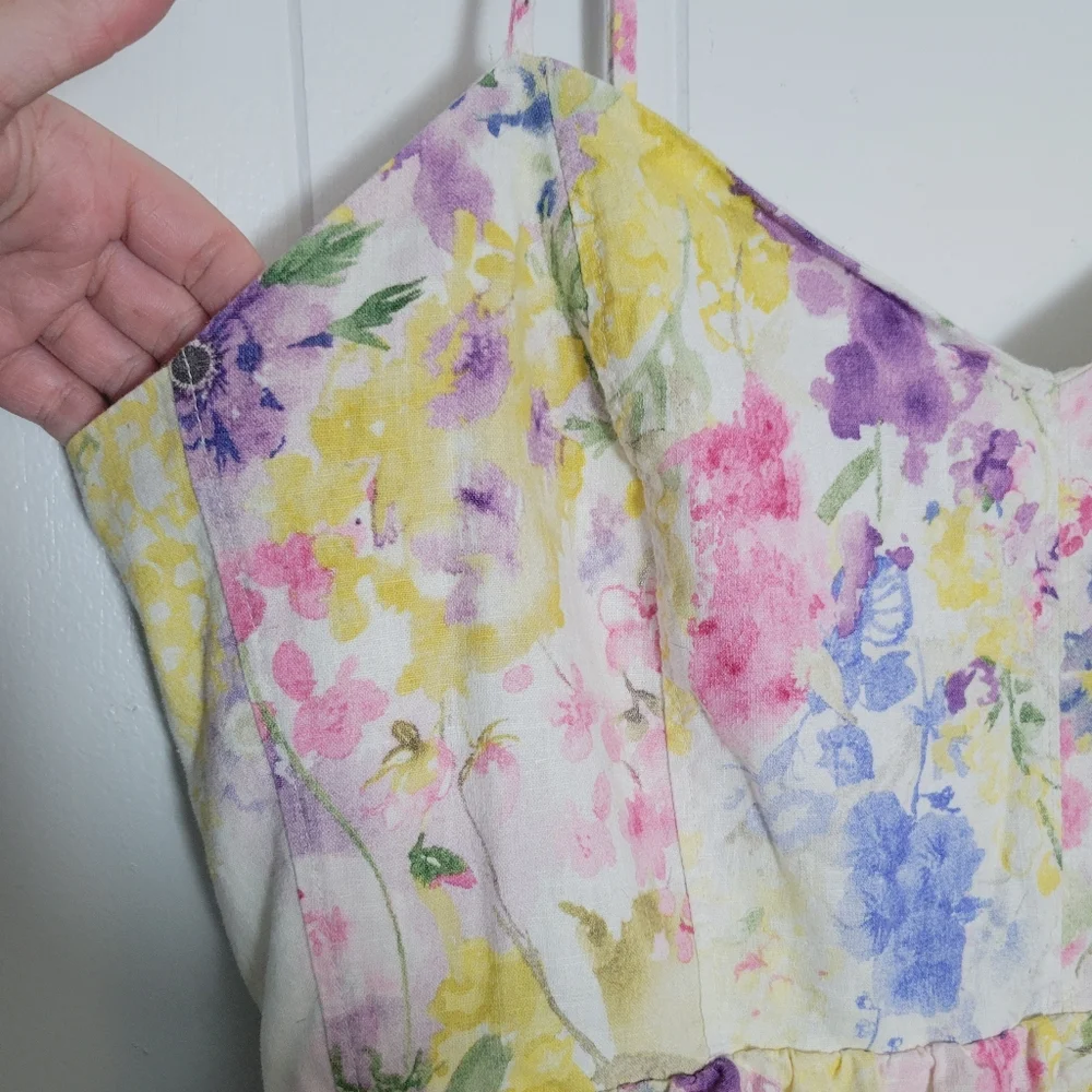 H&M Linen & Cotton Blend Floral Midi Dress Garden Tea Party Feminine Pastel XL - Picture 8 of 14